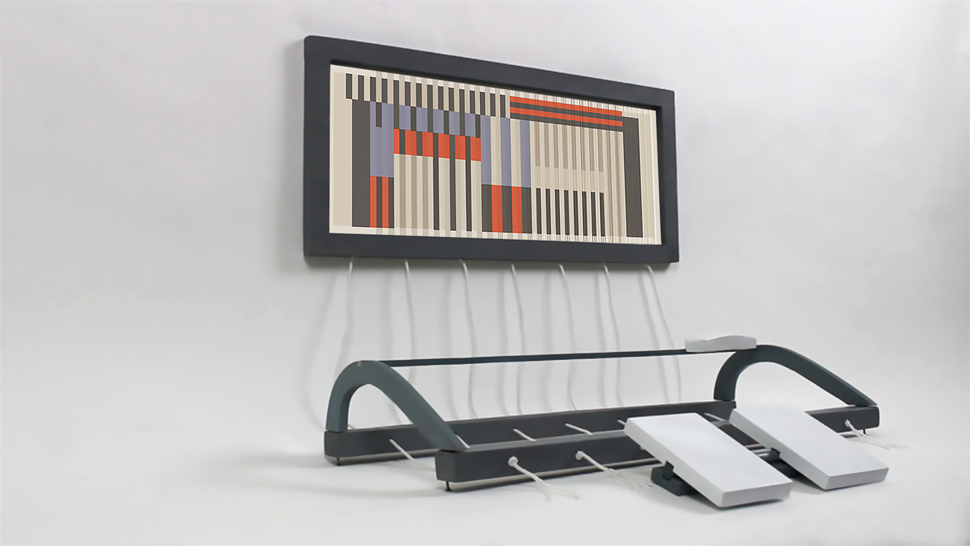 dettaglio di tre quarti del telaio interattivo con il pattern interamente costituito sullo schermo digitale